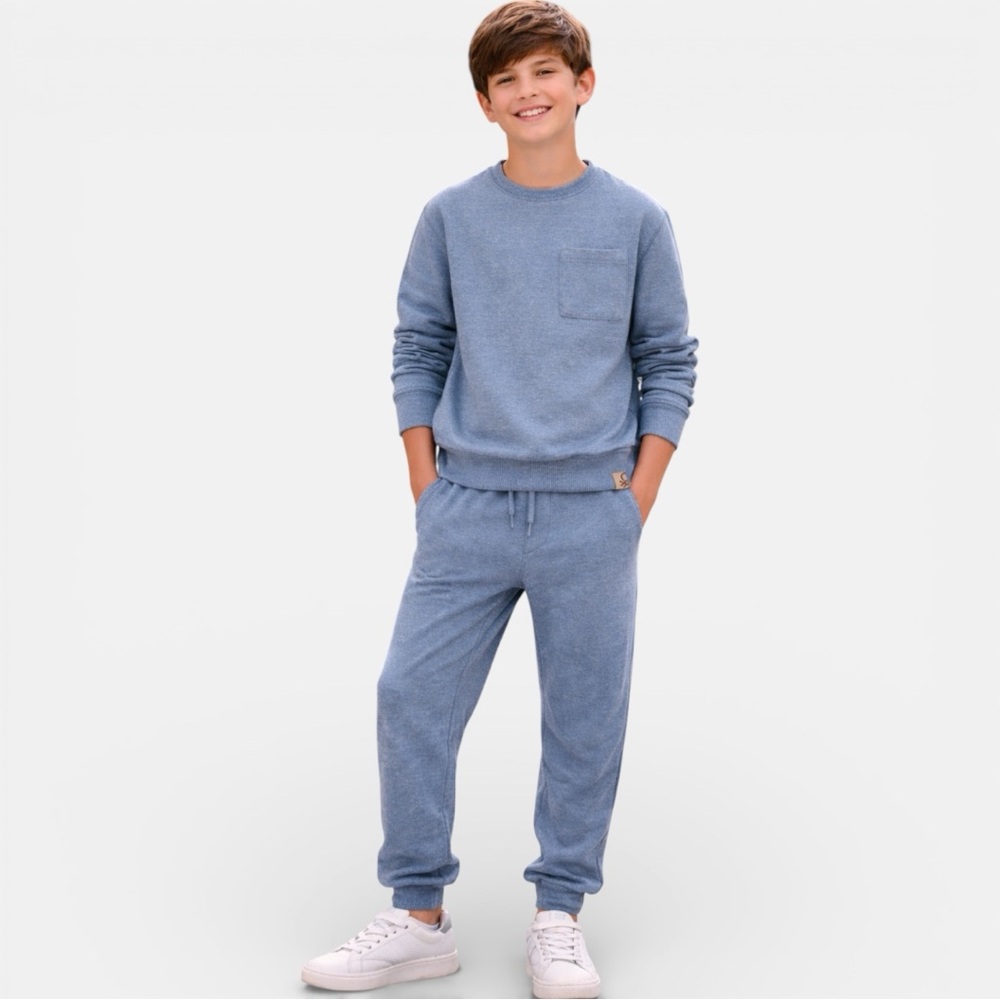 Benetton Kids Heather Blue Jogger Set Sweatshirt & Sweatpants Boys 13-14Y